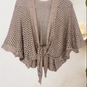 Beige/Mocha Open Knit Short Sleeve Cardigan
